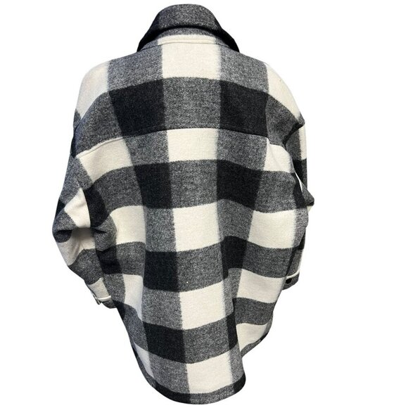 Abercrombie & fitch Oversized Jacket Women M Black White Buffalo Plaid Shacket - Picture 4 of 9